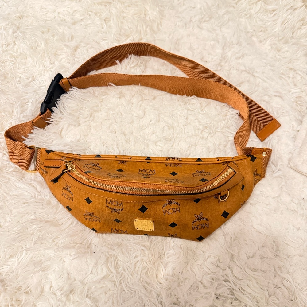 MCM Tan Logo Crossbody Bag